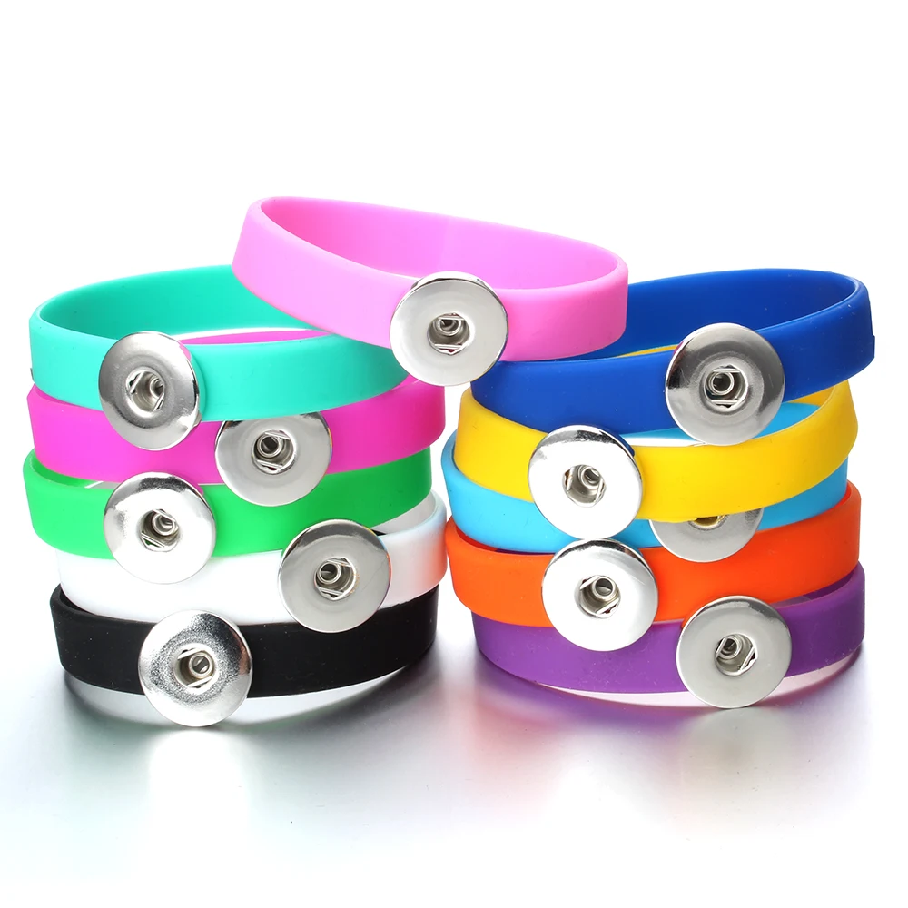 

New Design Unisex Cuff Bracelet Bangle For Women Men Colorful Trendy Silicone Rubber Fit 18MM Snap Button Wristband Wrist Band