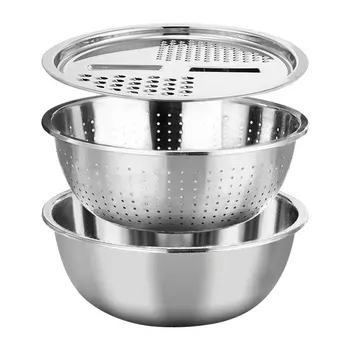 

Multifunctional Stainless Steel Basin Drain Basket Vegetable Cutter 3 in 1 Kitchen Julienne Grater DNJ998