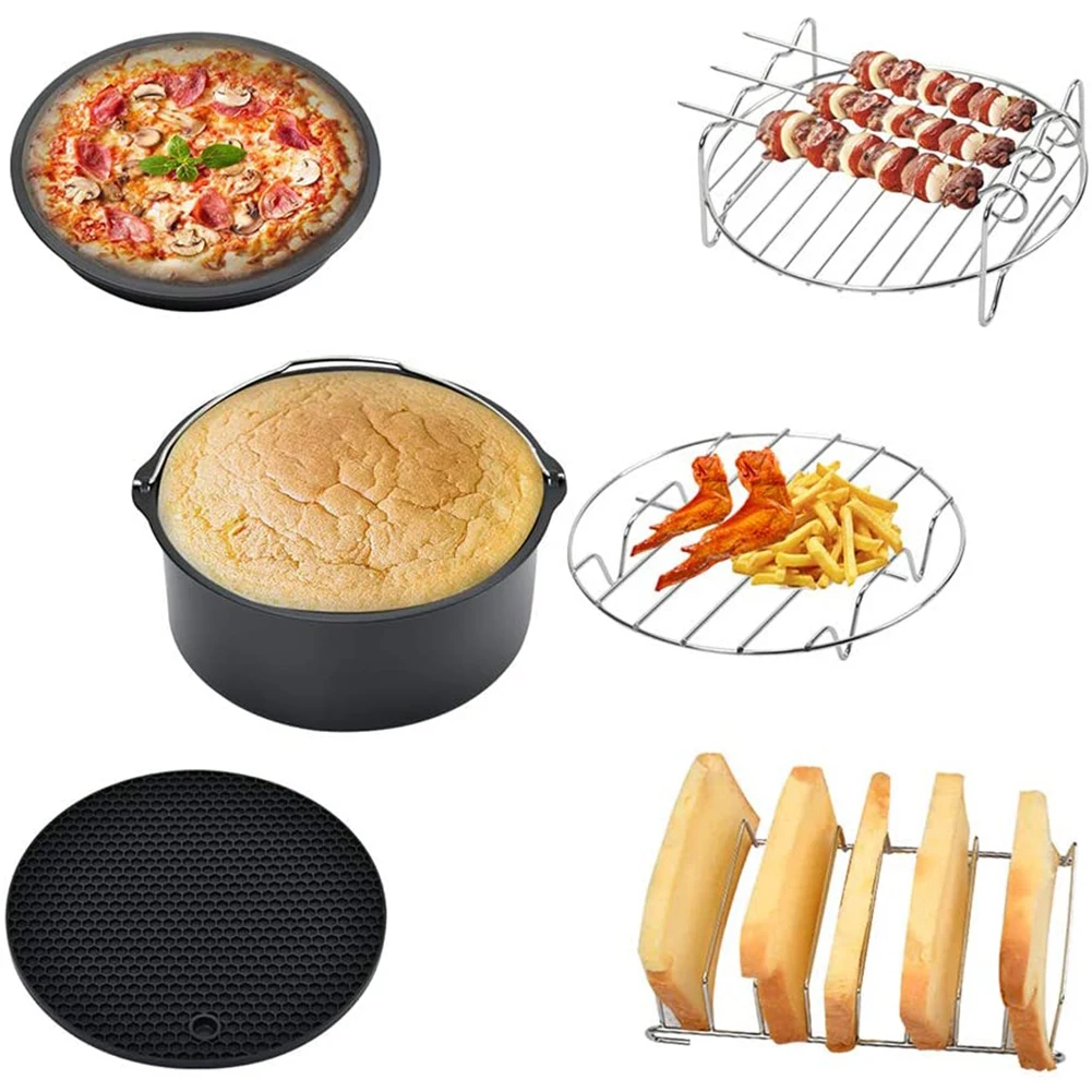 6Pcs/Set High Quality 7 Inch Air Fryer Accessories Baking Pizza Pan For Pot Gowise Phillips Cozyna Secura Fit All 3.2QT - 5.8QT | Дом и сад