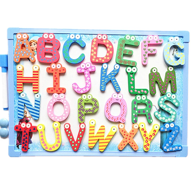 

26 English Alphabet Wall Stickers 3D Wooden Letter Refrigerator Sticker for Kids Bedroom DIY Home Decoration Accessories