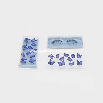 

Royal Blue Butterfly Lashes Cases With Tray Custom Lashbox With Logo 3D Laser Printing Mink Eyelashes Boxes Wholesale 20PCS