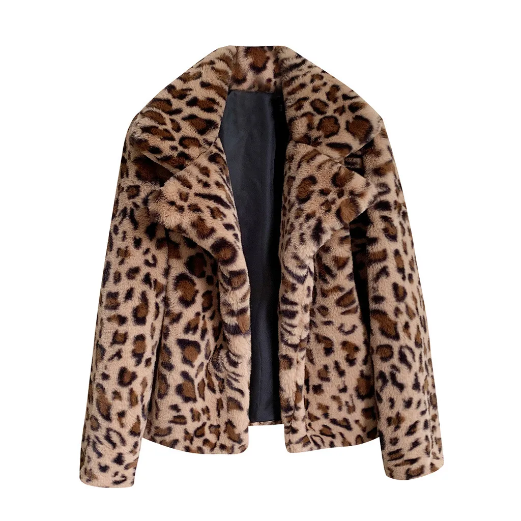 Теплые зимние пальто из искусственного меха и куртки Женский Леопардовый принт свободная короткая ветровка мутоновая шуба куртки женские