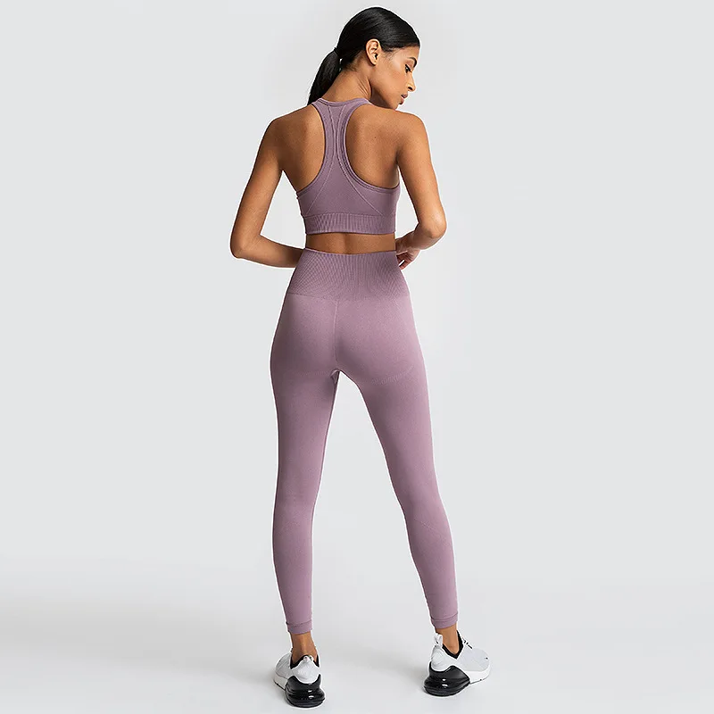 lavender Set 2 шт., сексуальные спортивные костюмы, бесшовный комплект для йоги, женская одежда для фитнеса, спортивная одежда, женские леггинсы для спортзала, мягкий пуш-ап спортивный бюстгальтер на бретелях - Цвет: lavender Set