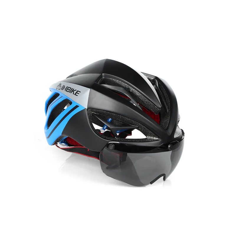 Black Blue Ветрозащитный велосипедный шлем дышащая горная дорога MTB Велоспорт Защитные головные уборы для женщин и мужчин Магнитные очки велосипедный шлем - Цвет: Black Blue