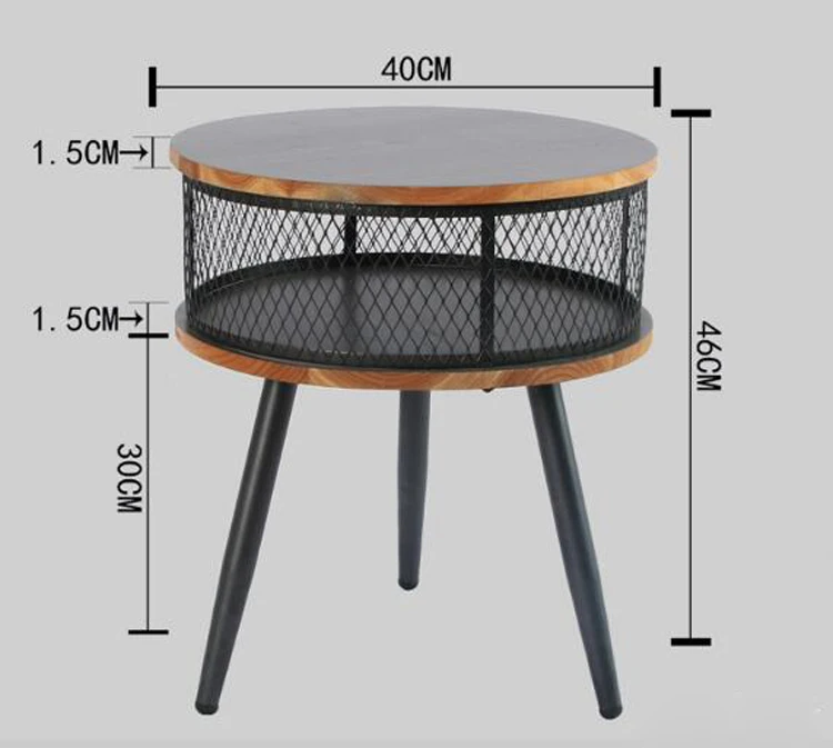 Retro Iron storage coffee table home living room bedroom sofa corner table wood balcony round table Retro Iron storage coffee table home living room bedroom sofa corner table wood balcony round table