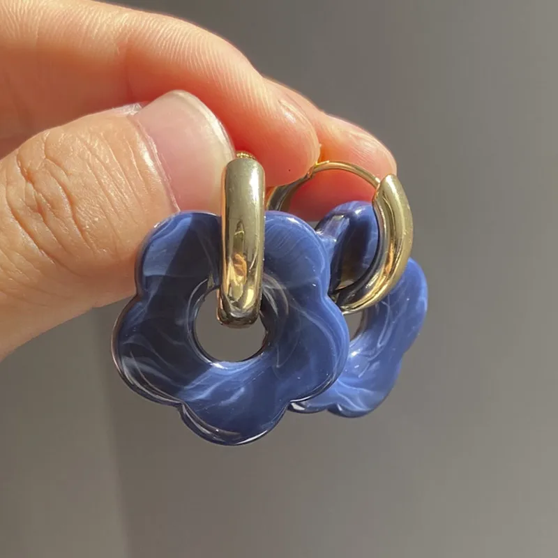 Drop earrings for women multicolor transparent acrylic resin marbling flower