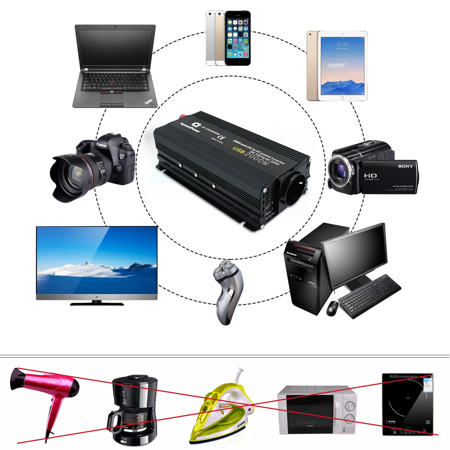 Inverter 12V 220V 1200W/1500W/2000W Converter 2 USB EU Universal Webasto 12 Volts