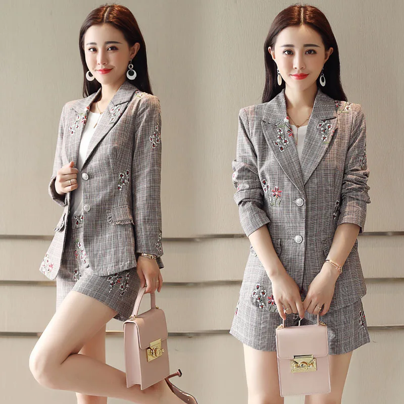 

2019 Spring New Style WOMEN'S Dress Korean-style Slim Fit Flower Embroidered Fashionable Set Female Suit Coat-Style Two-Piece Se