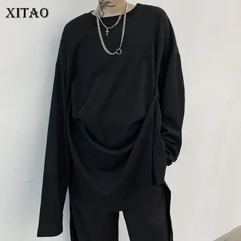 

XITAO Plus Size Pleated T Shirt Fashion New Women Black White Pullover Full Sleeve 2020 Spring Elegant Minority Tee XJ4316