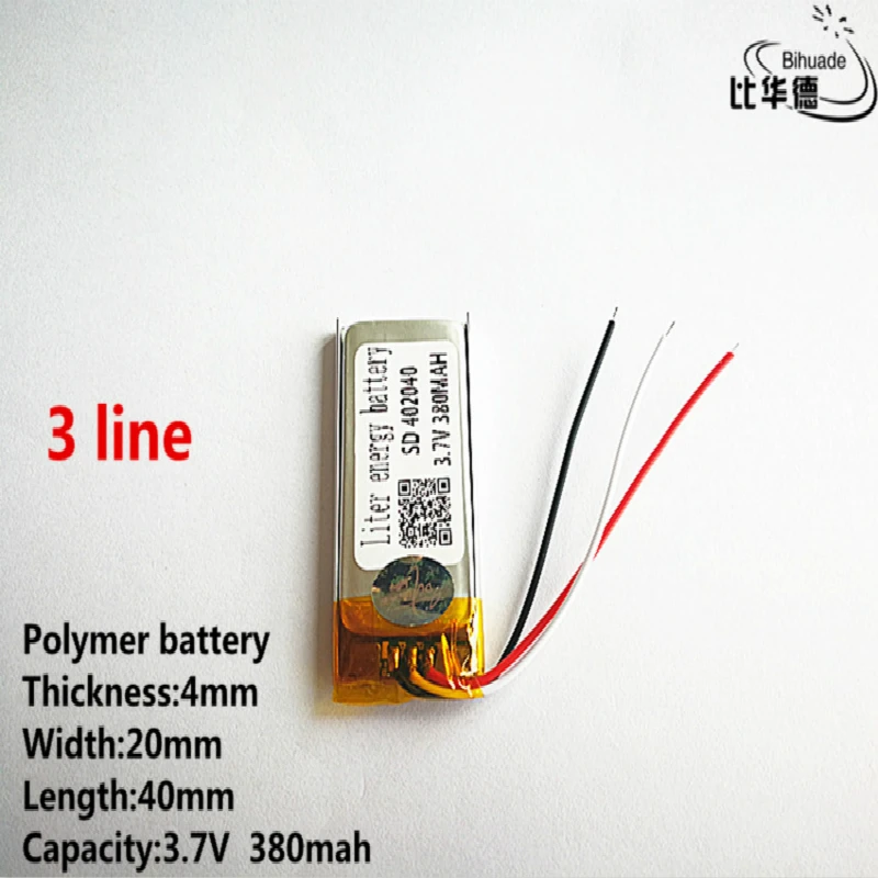 10 шт./лот 3 линии хорошего качества 3,7 V, 380 mAH, 402040 полимерный литий-ионный/литий-ионная аккумуляторная батарея для игрушка, портативное
