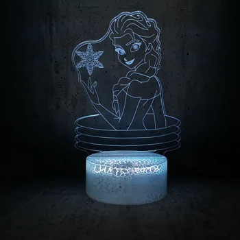 

3D USB LED Lamp Figure 3D Elegant Elsa Snow Queen Multicolor Change Mood Visual RGB Table Night Light Gift long hair Beauty Girl