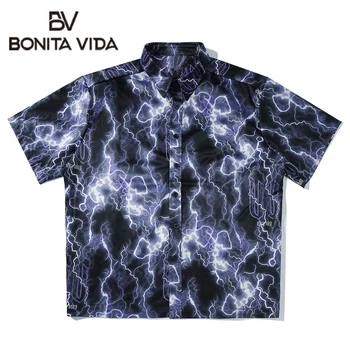 

Bonita Vida Oversize Hip Hop Loose Shirt Men 2020 Summer Lightning Harajuku Hawaiian Short Sleeve Male Beach Shirt Streetwear