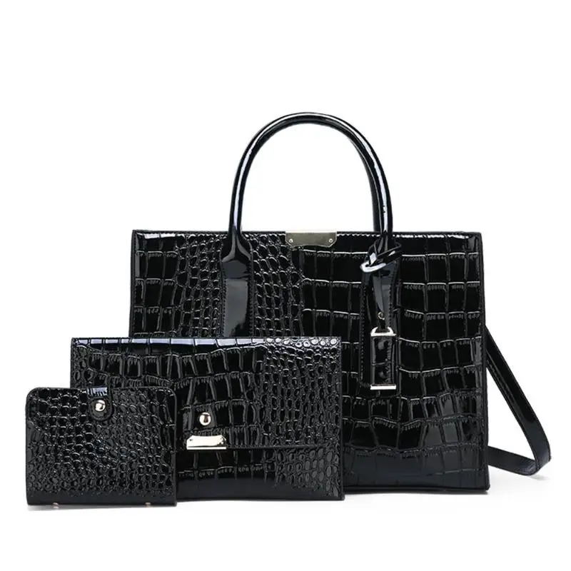 

3pcs/Set Crocodile Pattern PU Leather Top-handle Bags Lady Solid Color Messenger Bags Women Shoulder Handbags Purse Totes
