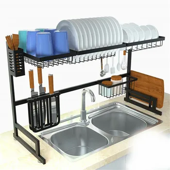 

65cm/85cm Over the Sink Dish Drying Rack Drainer Shelf for Kitchen Supplies Storage Counter Utensils Holder Rustles Space Saver