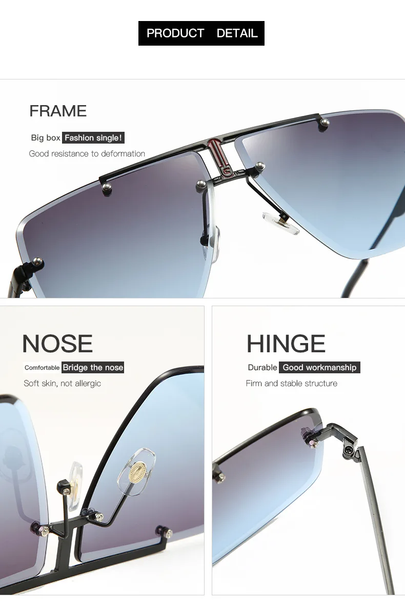 Новые квадратные солнцезащитные очки для женщин, мужчин, Personlity, бескаркасные, обрезные, синие, коричневые, градиентные, тонированные, цветные линзы, женские, мужские очки