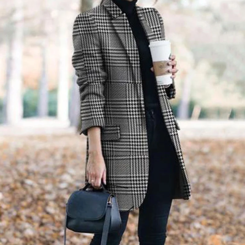 lower price  Jackets Women Plus Size Plaid Print Spring Autumn Cardigan Office Lady Clothes Outwear 2019 Vintage