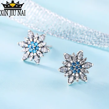 

Champagne Gold Flower Stud Earrings With Blue Zircon Stone Women Birthday Bijouterie 925-silver Rose Gold Christmas Jewelry Gift