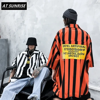 

Hip Hop Shirt Streetwear 2020 Summer Men Harajuku Beach Shirt Retro Vintage Casual Fashion Stripe Shirt Couples Tops ShortSleeve