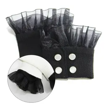

THINKTHENDO Women Vintage Knit Elastic Sweater Fake Sleeve Ruffles Lace Detachable Cuffs