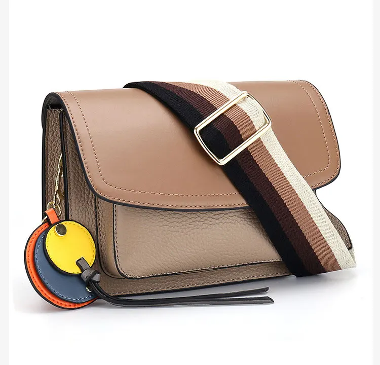 Fashion Retro Wide Straps Genuine Leather Shoulder Bag for Women Small Square Flap Bag Female Crossbody Bag Exquisite All-match