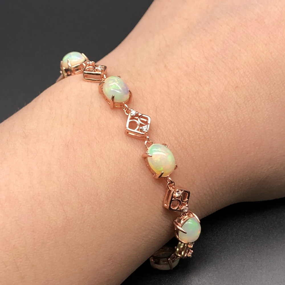 white opal Браслет с опалом, натуральный Эфиопский драгоценный камень, овальный, 6*8 мм, серебро 925 пробы, розовое золото, простые ювелирные изделия для девушек, повседневная одежда - Цвет камня: white opal