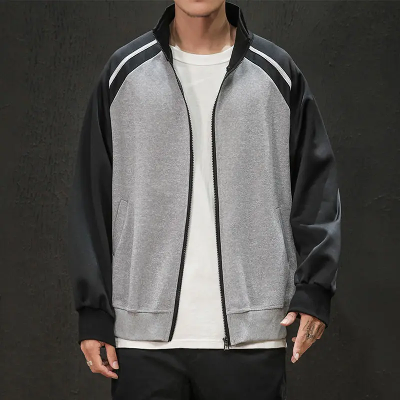 

Autumn Track Jacket Men's Fashion Contrast Color Casual Jackets Mens Streetwear Wild Loose Baseball Uniform Jacket Men M-5XL