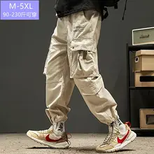 

Large Pocket Hip Hop Cargo Pants Men's Cotton Simple Japanese Streetwear Trousers Loose Oversized Drawstring Ankle Banded Pants