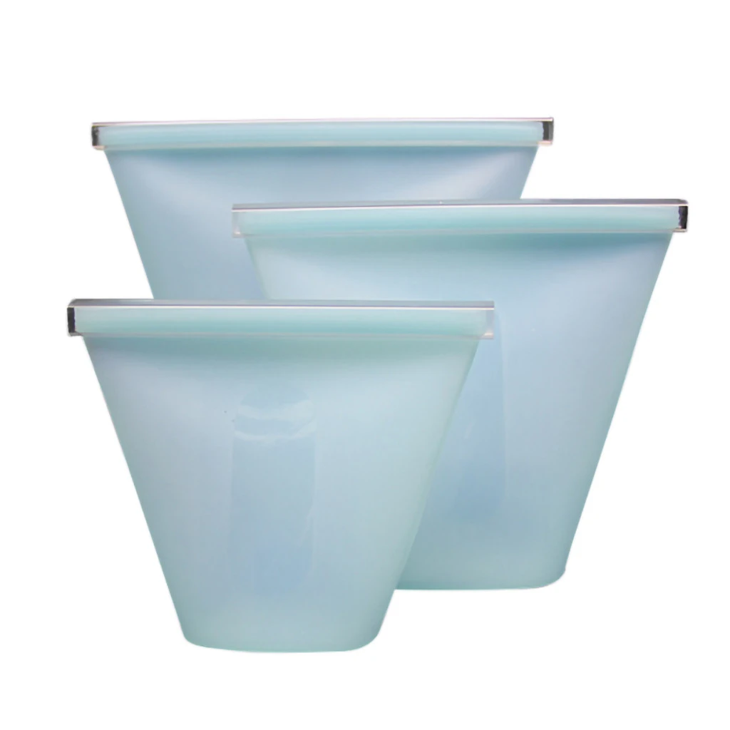 3Pcs Cups Blue Силиконовые контейнеры для хранения продуктов на молнии сверху герметичная миска для свежей еды многоразовая подставка на молнии закрывающая сумка для фруктов и овощей герметичная чашка Прямая поставка - Цвет: 3Pcs Cups Blue