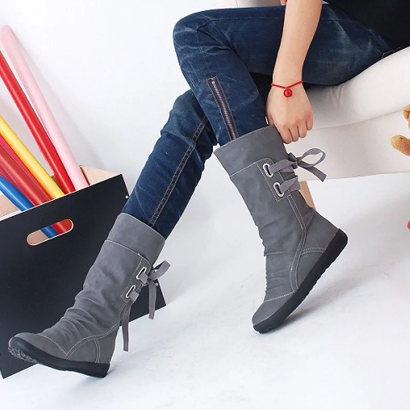 2019 г. Ботинки на платформе зимние женские ботинки новые до середины икры Женская