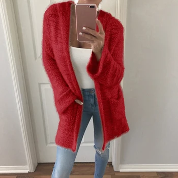 

Fashion Women Fleece Knitwear Jumper Cardigan Loose Fur Jacket Outwear Tops Winter Warm Fluffy Coat Jacket Casual Sweater