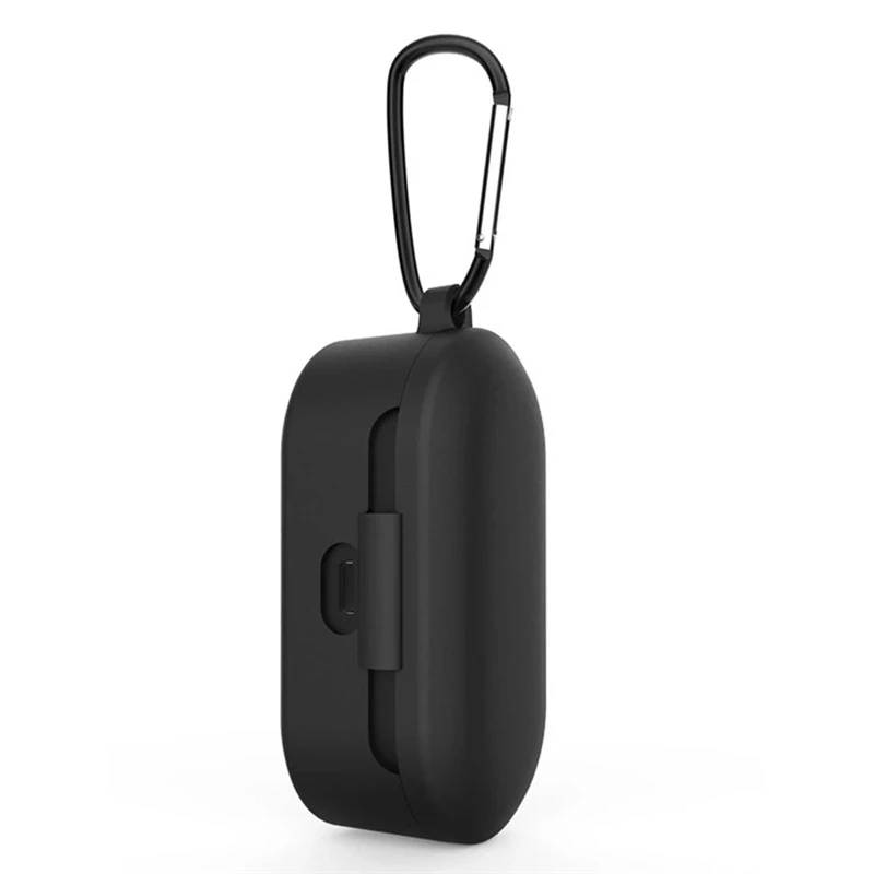 Мягкий силиконовый чехол для гарнитуры для QCY T1S QS2 T2C, сумка для хранения наушников, противоударный чехол для наушников с bluetooth и металлическим крючком - Цвет: Черный
