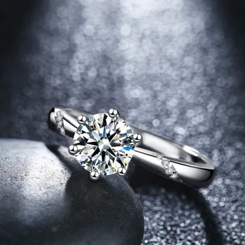 

S925 sterling silver mosang stone diamond ring for female psychic six-claw 1 carat open diamond ring finger