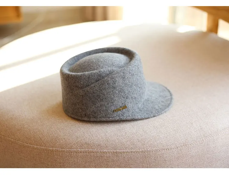 coreano de lã azul marinho, chapéu casual