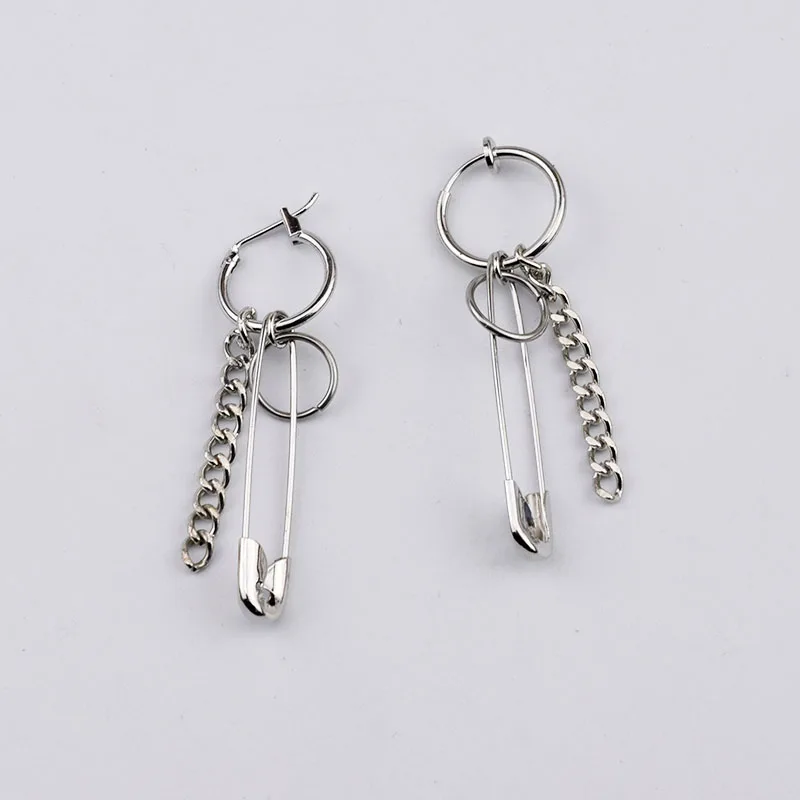 

1pcs Safety Pin Circle Geometry Chain Metal Punk Irregular Drop Long Dangle Earrings Brincos For Women Men Fashion Jewelry Gifts
