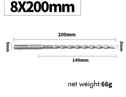 8x200 Round Shank 1 шт. электрическое ударное буровое долото 6/8/10/12 мм квадратный/круглый хвостовик, хром-ванадиевая сталь Сталь плюс для каменной кладки бетонная стена цемента - Цвет: 8x200 Round Shank