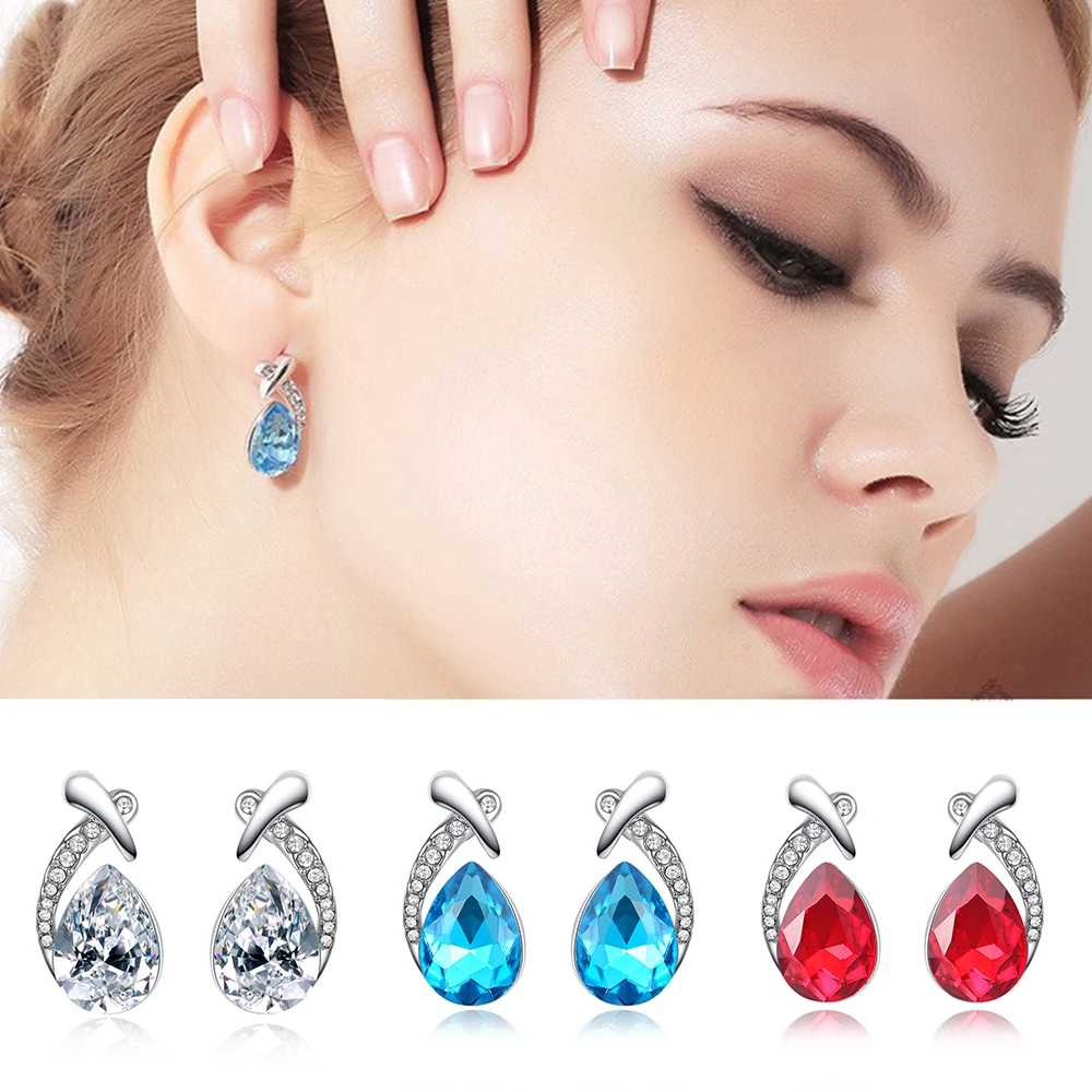 

ZHOUYANG Earring For Women Austrian Crystal Waterdrop Shaped 7 Colors Zircon Fashion Jewelry Gift For Girls KAE087