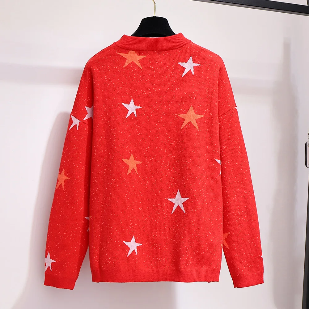 XXL~ 6XL свитер с длинным рукавом и рисунком звезд, новинка, Осень-зима, повседневный вязаный пуловер, плюс размер, женская одежда B668