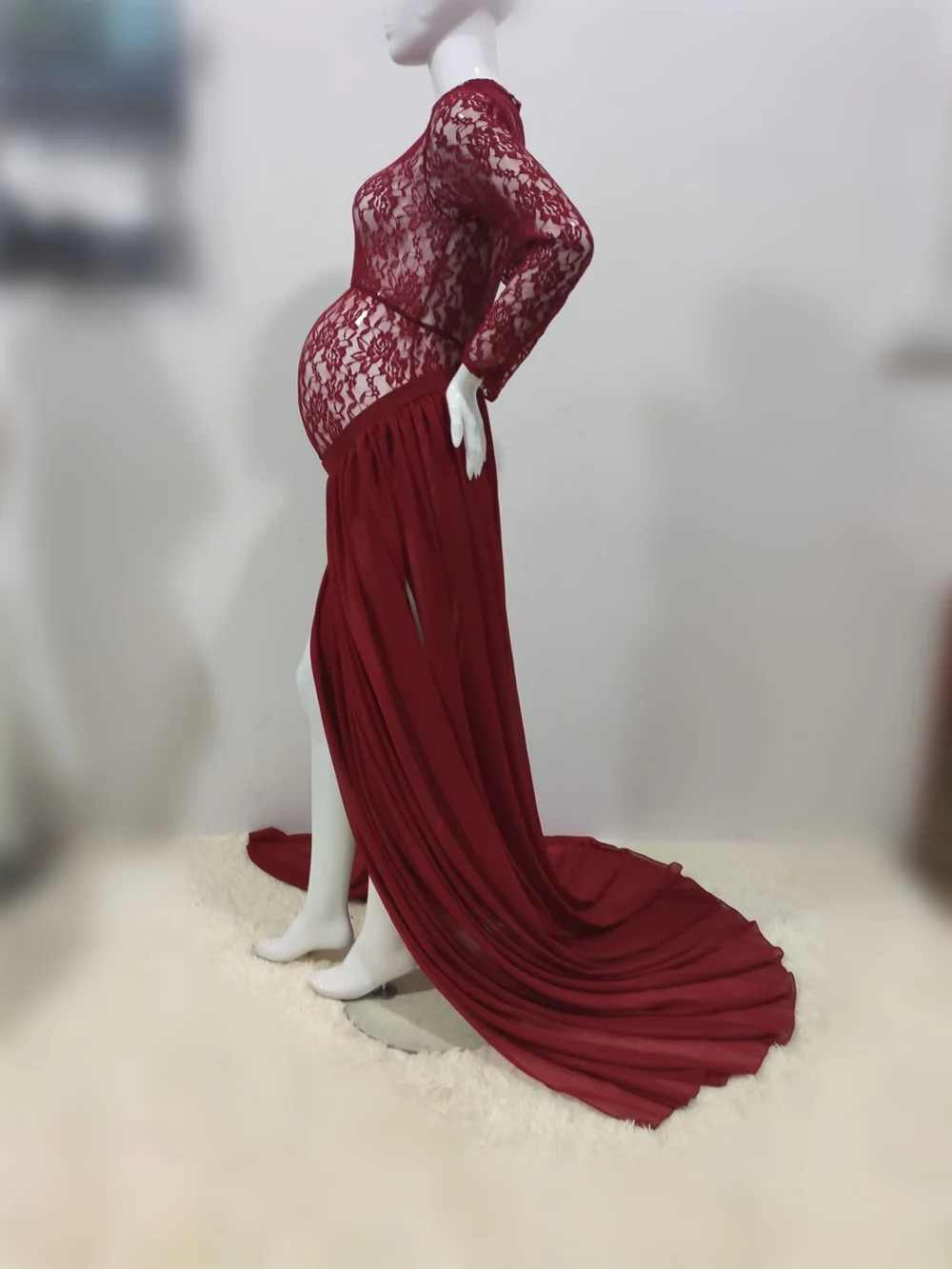 Fancy Lace Maternity Dresses For Photo Shoot Sexy Split Side Pregnancy Dress Maxi Gown Long Pregnant Women Photography Prop 2020 (10)