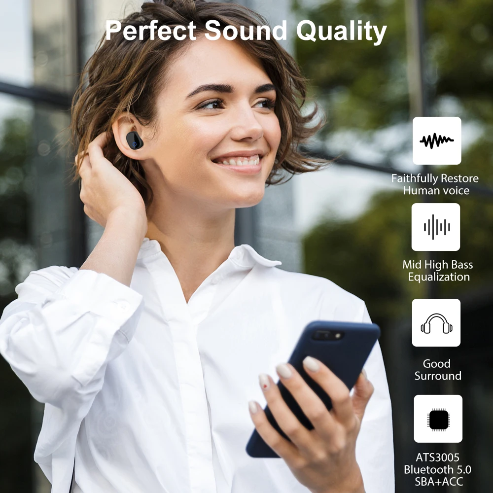 Беспроводные наушники вкладыши Bluetooth TWS 5 0 Спортивная гарнитура с микрофоном для