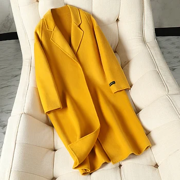 

Loose Solid Color Medium-Length Women Coat 2020 High Quality Warm Coat For Women Autumn Winter All Match Chic Overcoat