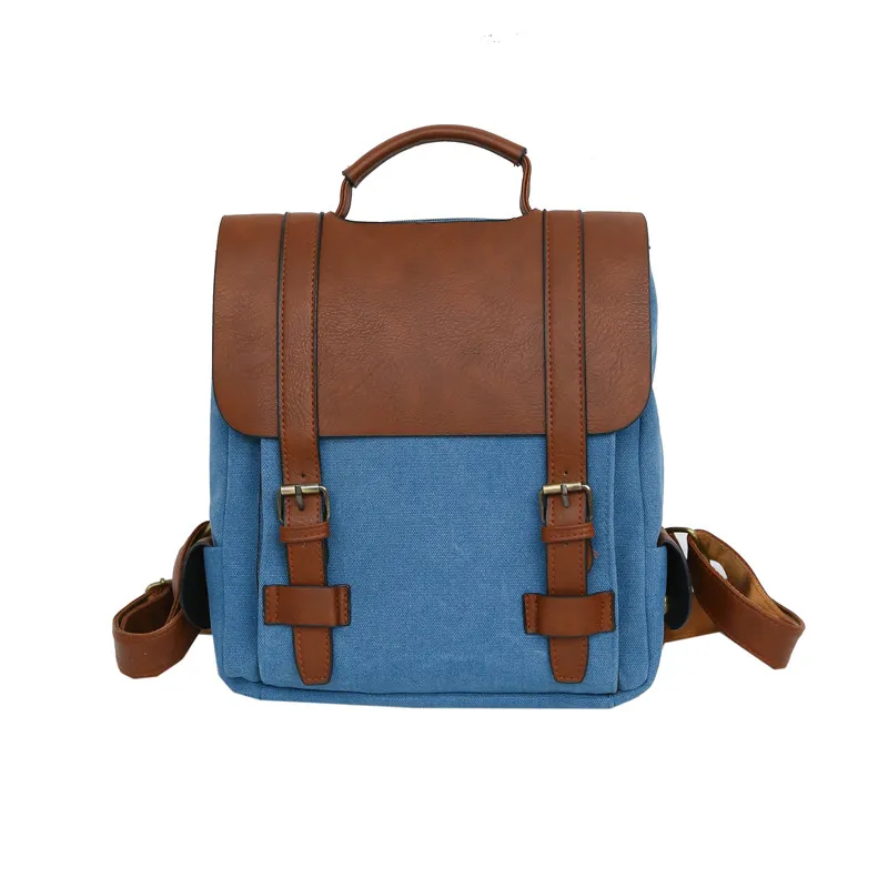 Blue Ms. backpack ins, женская сумка, индивидуальная, крутая, крутая, для мужчин и женщин, Повседневный, студенческий рюкзак, Ретро стиль, ПУ, Холщовая Сумка, кожаный рюкзак - Цвет: Blue
