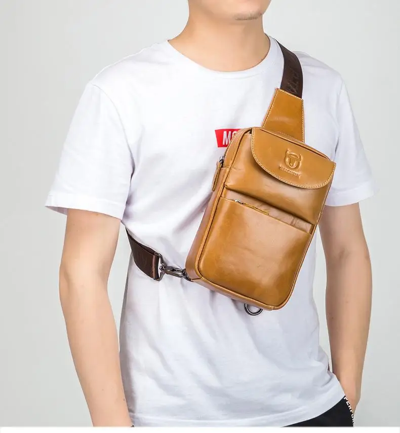 BULLCAPTAIN 2019Brand Genuine Leather Men Chest Bag Fashion Crossbody Bags for Men Small Causal Shoulder Bag Message Bags XB098