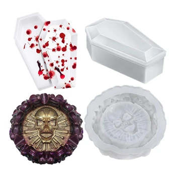 

2 Pcs Resin Silicone Molds Set,Skull Resin Casting Mold and Coffin Mold for DIY