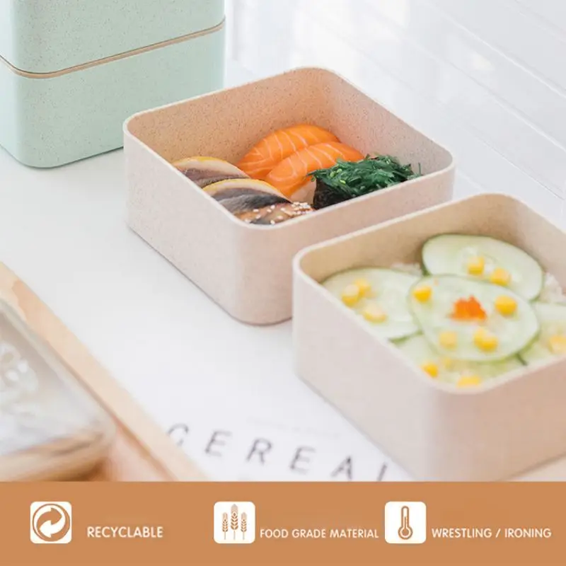 Ланч-бокс двойной площади пшеничной соломы может Microwavable Ланч-бокс зеленый студенческий Ланч-бокс для взрослых