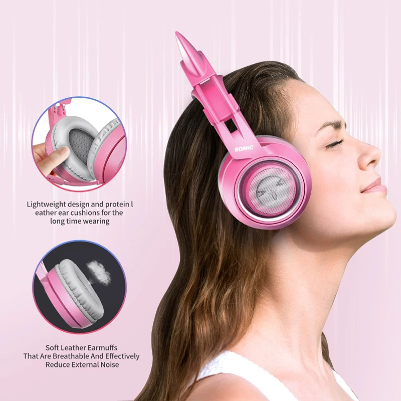 Игровая Гарнитура SOMiC G951pink с объемным звучанием стереогарнитура кошачьими