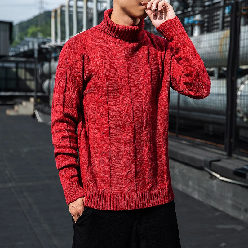 New Arrival Men'sCasual Elastic Turtleneck Thick Warm Pure Color Fashion Brand Male Comfortable Knitting pullovers Size M-3xl