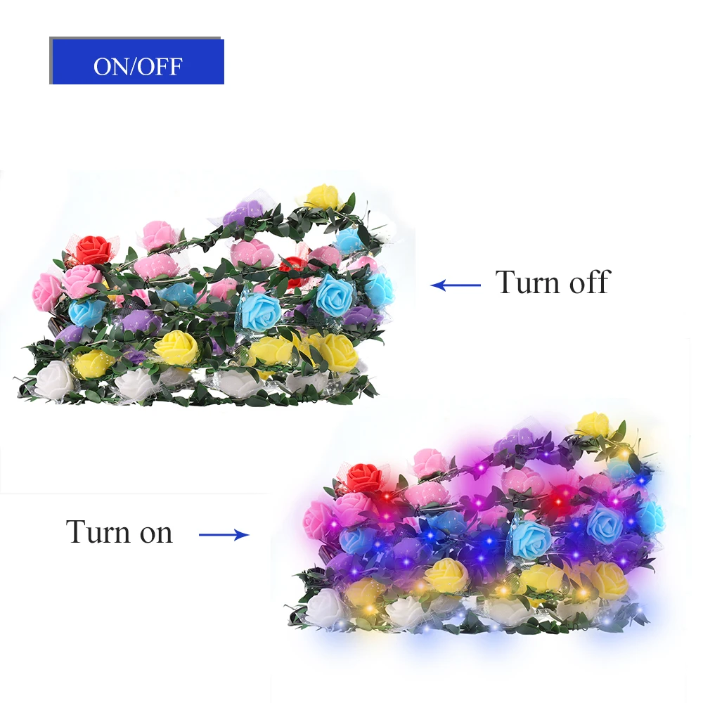 8 шт. свадебный декоративный светодиодный светящийся повязка на голову венок цветок лента для волос светодиодный гирлянды Хэллоуин Рождественские украшения для дома