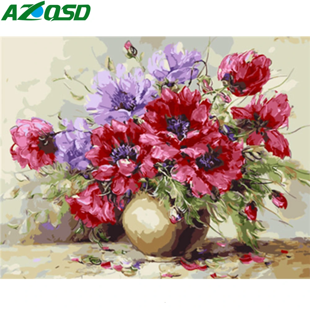 AZQSD Unframe картины по номерам Цветок украшение дома Акриловые Краски DIY картина