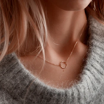 

New Arrival Simple Circle 38CM Hammer Necklaces Rose Gold Gold Silver Minimalist Chain Necklaces for Women Memorial Day Gifts