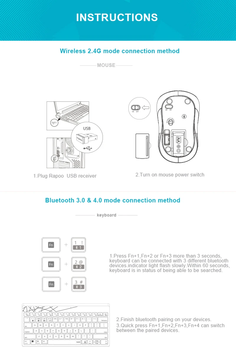 Rapoo 8000M многомодовая Бесшумная Беспроводная клавиатура мышь комбо Bluetooth 3,0& 4,0 RF 2,4G переключение между 3 устройствами